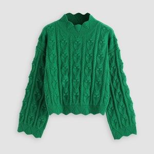 Green textured high neck sweater